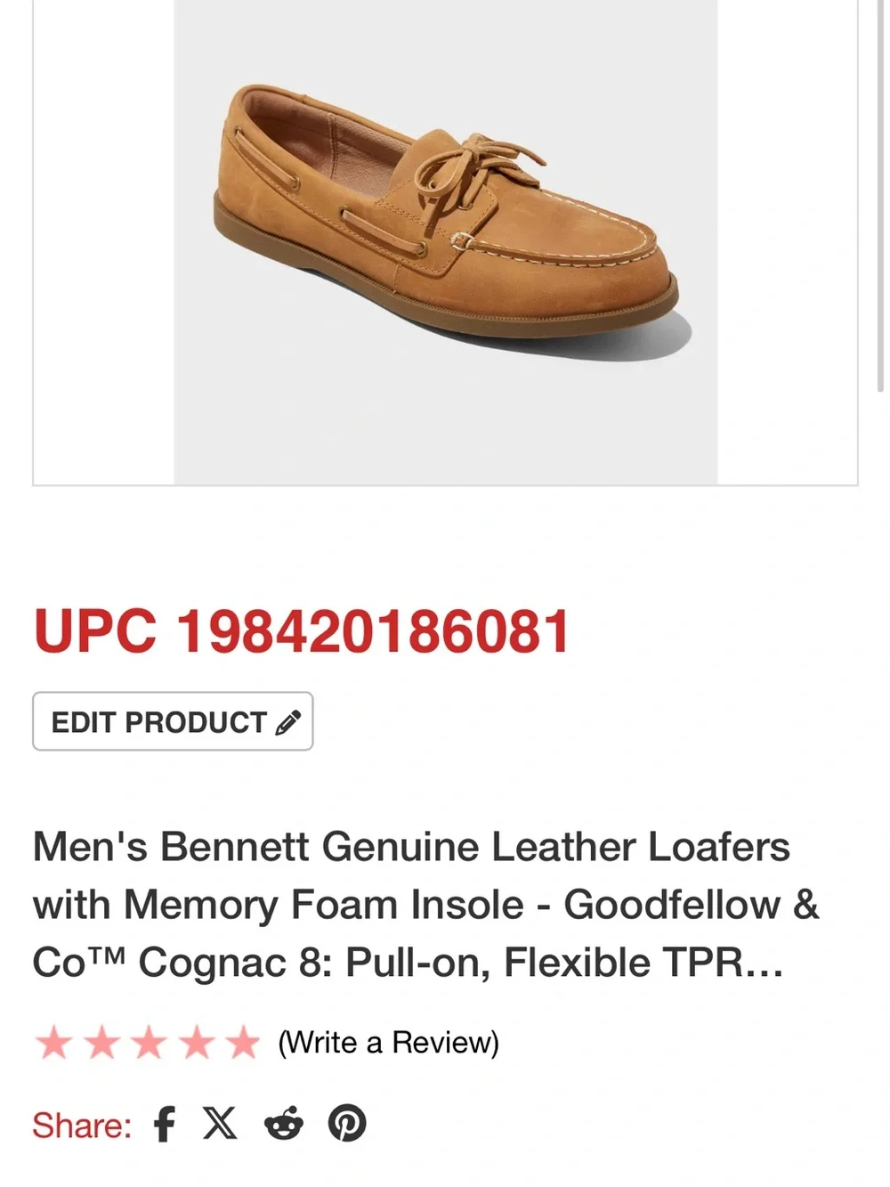 Goodfellow & Co Chestnut Tan Nubuck Boat Shoe b129s